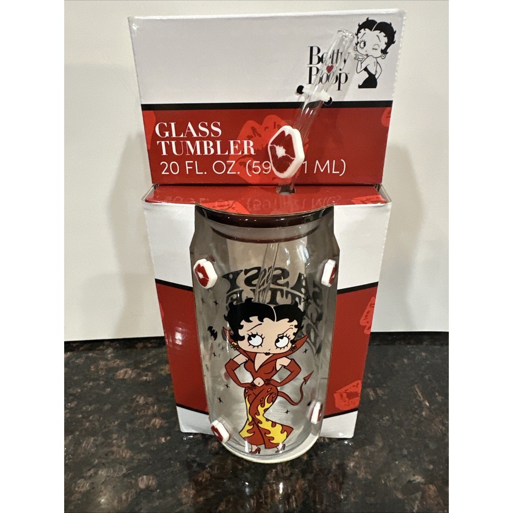 Betty Boop Sassy little Devil TallTumbler Cold Beverage Cup w/ Straw 20oz Glass